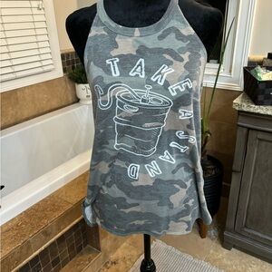 Wanderlux Camo Tank Top with Graphic Print. Boutique find!